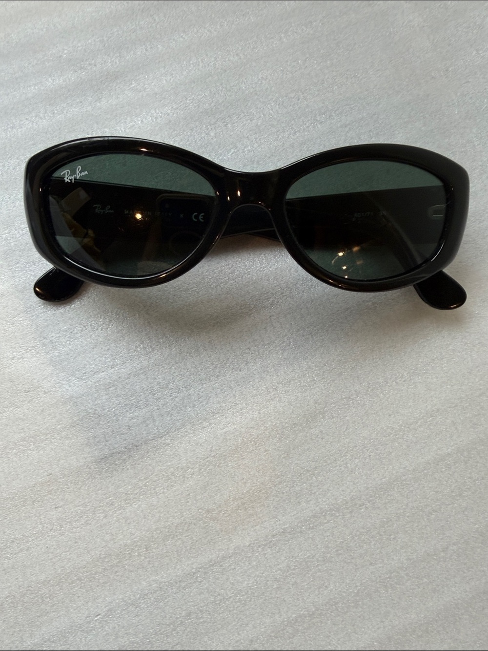 Ray-Ban Women's Black Oval Sunglasses with Dark Green Lenses